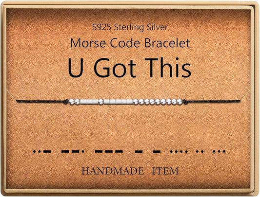 KGBNCIE Morse Code Bracelet for Women Sterling Silver Beads on Silk Cord Secret Message Fuck Friendship Inspirational Encouragement Bracelet Gift for Her