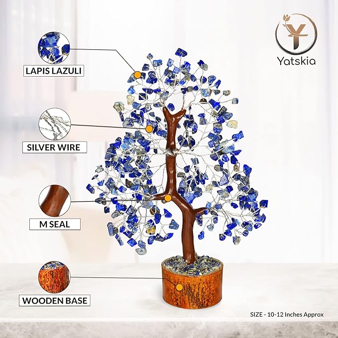 YATSKIA Lapis Lazuli Crystal - Crystal Tree - Feng Shui Decor - Tree of Life - Meditation Accessories - Desk Decorations, Spirtual Things, Good Luck Gifts