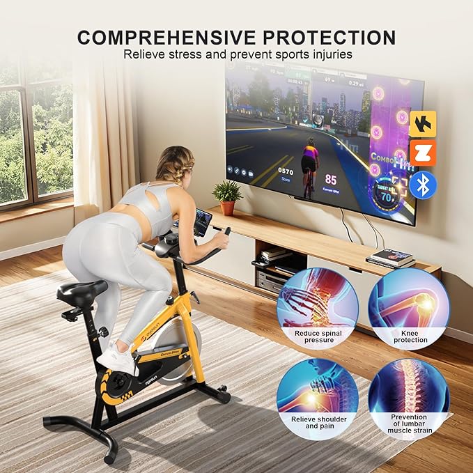 Exercise Bikes for Home,Indoor Cycling Bike with Adjustable Friction,Brake Pad Resistance Silent Belt Drive,330lbs Weight Capacity &Upgraded Version Seat for Home Cardio&Weight Loss