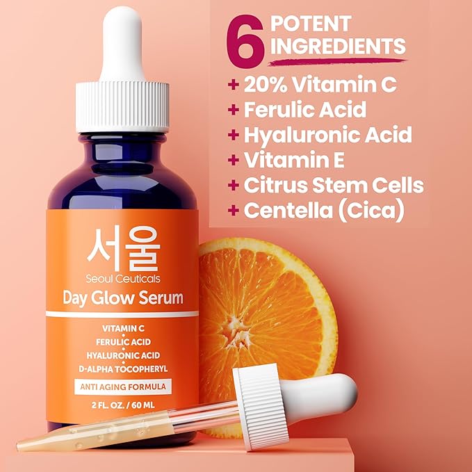 SeoulCeuticals Large 2oz Korean 20% Vitamin C Hyaluronic Acid Serum + CE Ferulic Acid - Potent Anti Aging, Anti Wrinkle K Beauty