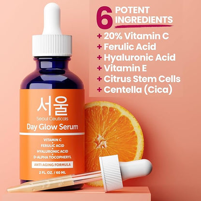 SeoulCeuticals Large 2oz Korean 20% Vitamin C Hyaluronic Acid Serum + CE Ferulic Acid - Potent Anti Aging, Anti Wrinkle K Beauty
