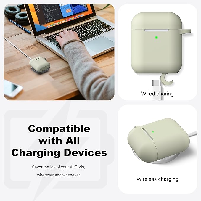 R-fun Compatible with AirPods Case Cover, Soft Silicone Protective Cover with Keychain for Women Men Compatible with Apple AirPods 2nd 1st Generation Charging Case, Front LED Visible,Brick Green
