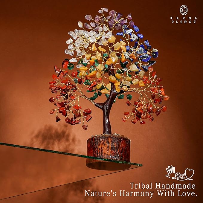 Crystal Tree of Life 7 Chakra Healing Crystals Trees for Home Decor, Office Desk Decor, Boho Decor, Handmade Bonsai Trees for Positive Energy, Money, Good Luck Birthday Gifts for Women, Mom