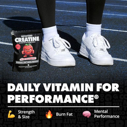 Gains in Bulk Instantized Creatine Monohydrate for Women and Men, Soluble Pre Workout Powder, Supports Muscle Building, Strength and Performance, Bodybuilding Supplements, Sour Raspberry, 30 Servings