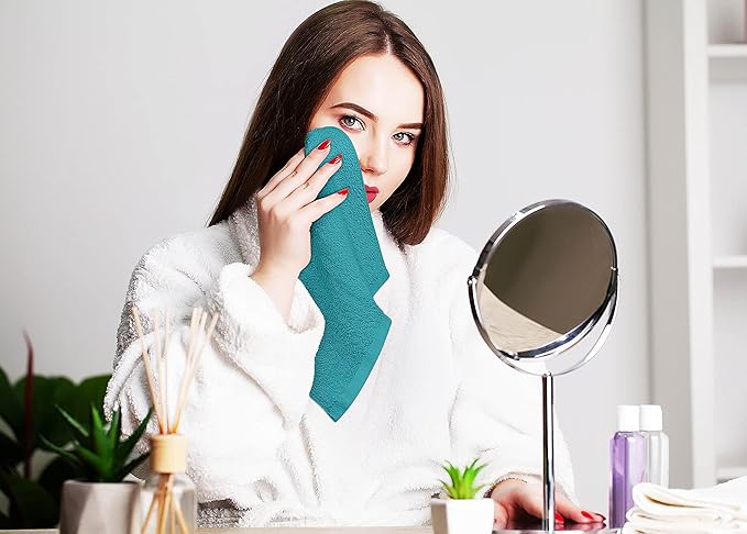 Utopia Towels 24 Pack Cotton Washcloths Set, 100% Ring Spun Cotton, Premium Quality Flannel Face Cloths, Highly Absorbent and Soft Feel Fingertip Towels, Turquoise