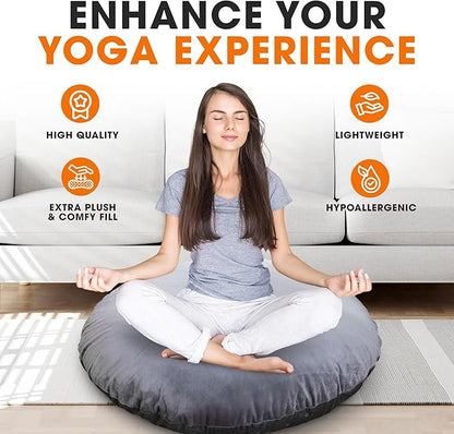 Cheer Collection Extra Large Floor Pillow, 32" Round Meditation Cushion, Oversized Yoga Pillow & Floor Cushions for Adults, Floor Pillows for Sitting, Meditation, and Seat Cushion -Grey