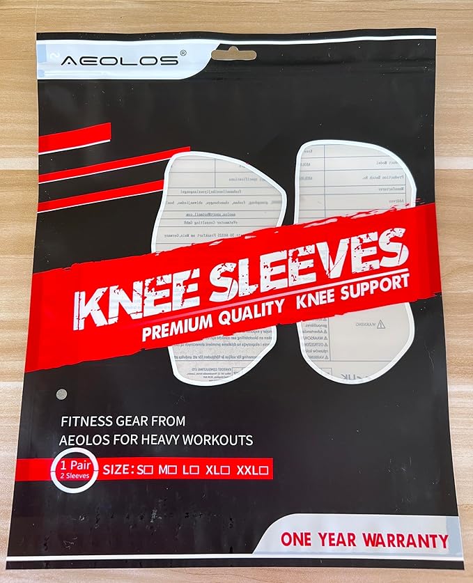 AEOLOS Knee Sleeves (1 Pair)，7mm Compression Knee Braces for Heavy-Lifting,Squats,Gym and Other Sports (Large, Black)