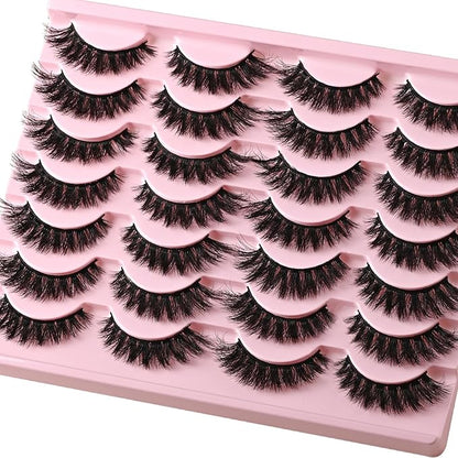 Lashes Wispy False Eyelashes Cat Eye Lash Strips Natural Look Fake Mink Eyelash Pack 14 Pairs Lightweight Fluffy Cateye Lashes Soft Cotton Band 6-13mm Wispies Full Easy Eyelashes for Women