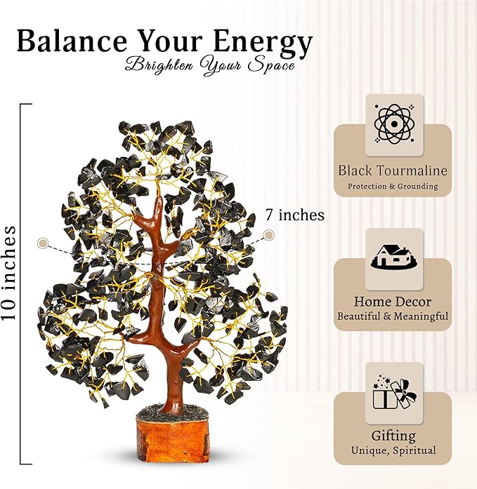 YATSKIA Black Tourmaline Crystal Tree, Gemstone Tree Home Office Decor, Spiritual Decor, Crystal Gifts