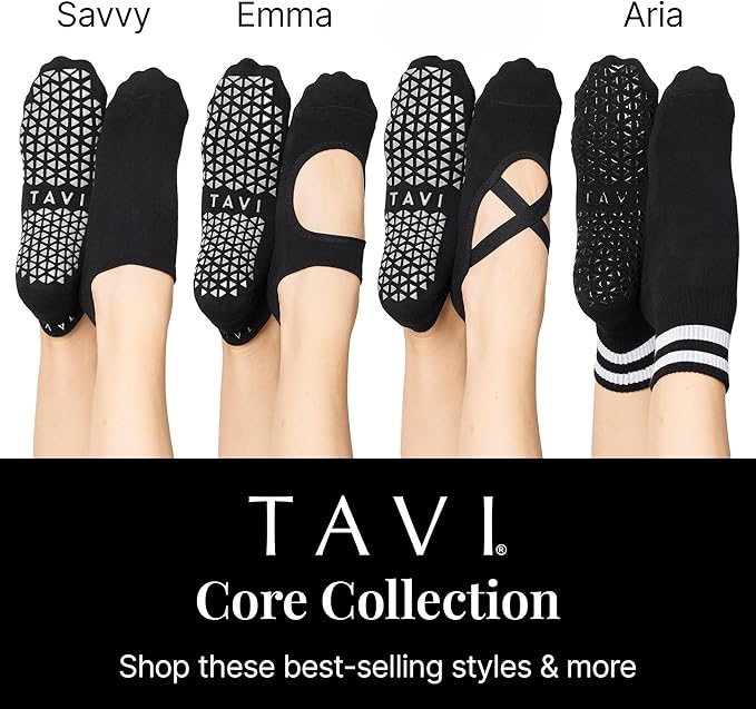 TAVI NOIR Chloe Fashion Criss-Cross Grip Socks for Barre, Pilates and Yoga