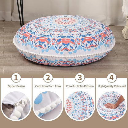 32 inches Floor Cushions for Adults, 2 Pack Round Large Thick Floor Pillow, Memory Foam Cushion for Sitting, Aqua