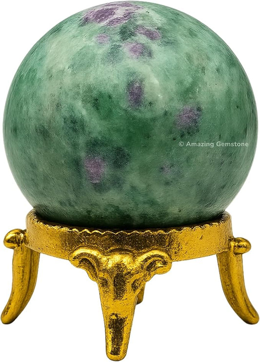 Amazing Gemstone Ruby Fuchsite Crystal Ball with Stand - 2 Inches Crystal Sphere Meditation Balls for Witchcraft and Decorative Balls