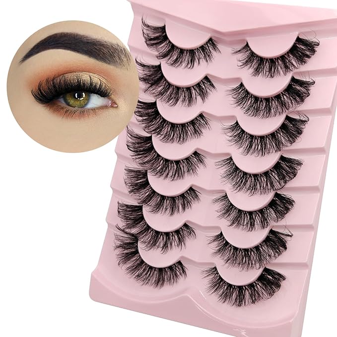 MIKIWI False Eyelashes Clear Band Fluffy Curly Eyelashes Soft and Lightweight Lashes 7 Pairs Wispy Lashes(GL10)