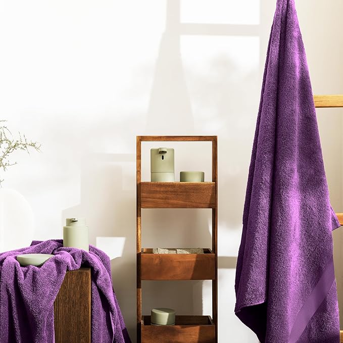 Oakias Premium Towel Set 600 GSM 8 Piece Plum - 100% Ring Spun Cotton Highly Absorbent Towels Set - Super Soft Bathroom Towel Set - Hotel Quality Double Stitched Hem - Ideal for Hotels, Spa, Gyms