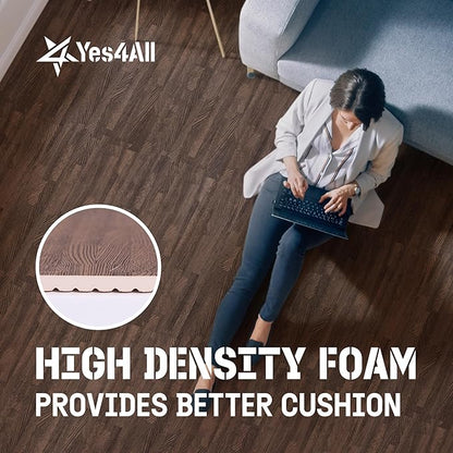 Yes4All 48SQ.FT Wood Grain Puzzle Exercise Mat Protective Flooring, EVA Interlocking Foam Floor Tiles with Border for Home