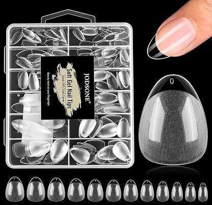 JODSONE Short Obese Almond Nail Tips 240Pcs Soft Nail Gel Tips 12 Sizes Half Matte Full Cover Clear Gelly Press on Flase Nail Tips for Extension Nail Manicure Home DIY
