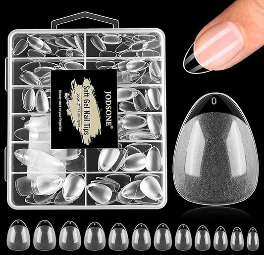 JODSONE Short Obese Almond Nail Tips 240Pcs Soft Nail Gel Tips 12 Sizes Half Matte Full Cover Clear Gelly Press on Flase Nail Tips for Extension Nail Manicure Home DIY