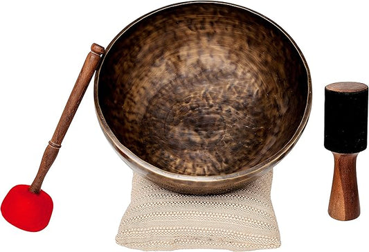 Large Tibetan Singing Bowl Set by Ohm Store — Jupiter Pure Bronze Meditation Sound Bowl 12 Inches, 2 Mallets and a Cushion — Sound Bath Instrument to Enhance Yoga, Prayer, Chakra Healing, and Mindset