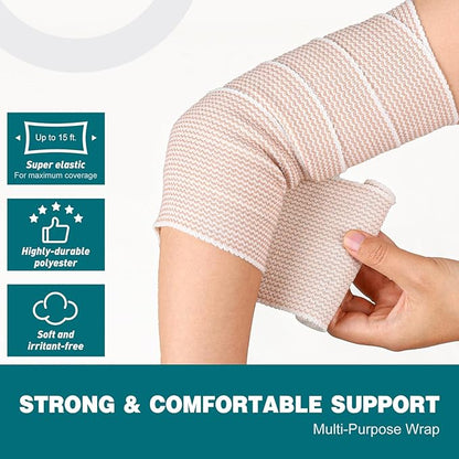 AZEN Premium 30 Pack Elastic Bandage Wrap 4 Inch, Compression Wrap Bandage for Legs, Lymphedema Wraps for Legs, Ankle, Knee, Tummy, Body, Latex-Free