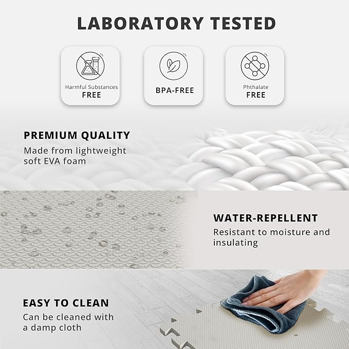 bemaxx Gym Mats Set - 18 pcs EVA Interlocking Foam Floor Tiles (12.6"x12.6"x0.4") 18sqft Protective Gym Flooring Sports Home Workout Exercise Mats Puzzle Garage Fitness Play-Room Garage Pool Treadmill