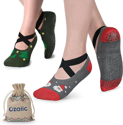 Ozaiic Yoga Socks for Women Non-Slip Grips & Straps, Ideal for Pilates, Pure Barre, Ballet, Dance, Barefoot Workout
