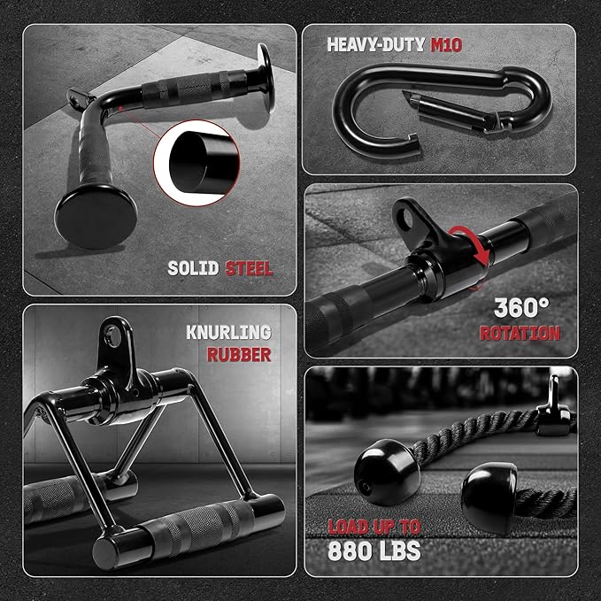 Yes4All Tricep Press Down Cable Machine Attachment Set, LAT Pulldown Attachment, Cable Machine Accessories for Home Gym