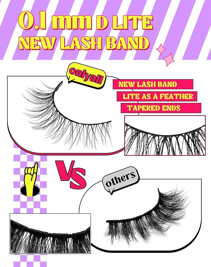 Onlyall Natural Lashes Wispy Lashes Natural Look False Eyelashes Natural Flared Eyelashes False Eye Lashes Soft Fluffy Lashes 7 Pairs D11 Gradual-10mm