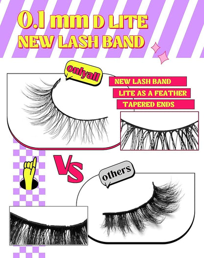 Onlyall Natural Lashes Wispy Lashes Natural Look False Eyelashes Natural Flared Eyelashes False Eye Lashes Soft Fluffy Lashes 7 Pairs D11 Gradual-10mm