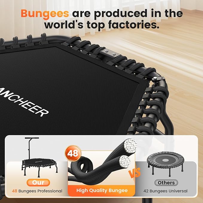 ANCHEER 50" Rebounder Trampoline for Adults- 2025 Foldable Mini Trampoline with Bar- Exercise Trampoline for Adults, Max Load 560lbs, for Indoor/Garden Workout