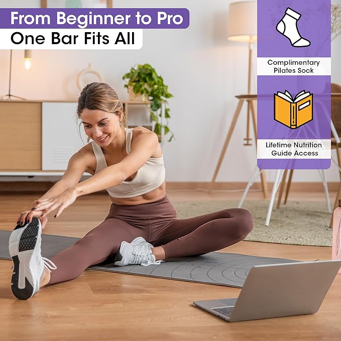 Pilates Bar Kit for Home Workouts | Portable Home Pilates Kit Set for Women & Men | Workout Bar for Legs, Hip, Waist and Arm | Includes Pilates Socks, 30-Day Challenge & Meal Plan