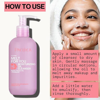 Pacifica Melt For You Facial Cleansing Oil – Hydrating Daily Face Wash & Makeup Remover Oil Cleanser for All Skin Types, Gentle Non-Comedogenic, Vegan, Clean Beauty, Dermatologist Tested 8 fl oz