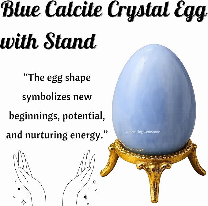 Amazing Gemstone Blue Calcite Crystal Yoni Egg, 2 Inches - Premium Crystals and Healing Stones Yoni Egg for Pelvic Floor Health, Natural Healing Crystal Eggs for Meditation and Stress Relief