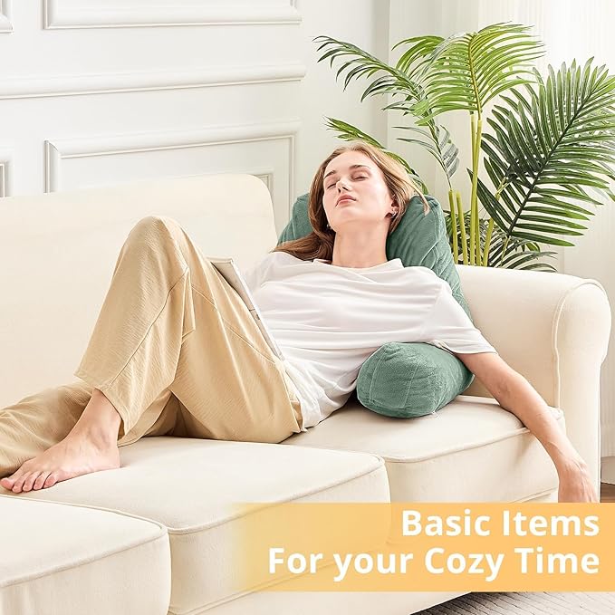 Sasttie Reading Pillow, Velvet Back Pillow for Bed Sitting Up, Adult Back-Rest Support Cushion with Arms for Sit Up on Couch, Sofa, and Floor, Dorm Essentials, Reading Accessories, Sage