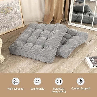 22 inches Meditation Pillow, Square Large Floor Cushions for Adults, Thick Corduroy Floor Pillows for Sitting, Yoga, Living Room, Sofa, Tatami, LightGrey