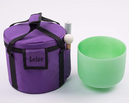 Leize Quartz Crystal Singing Bowl F Note 432 hz Heart Chakra Green 10" with Heavy Duty Carrying Case Suede Striker