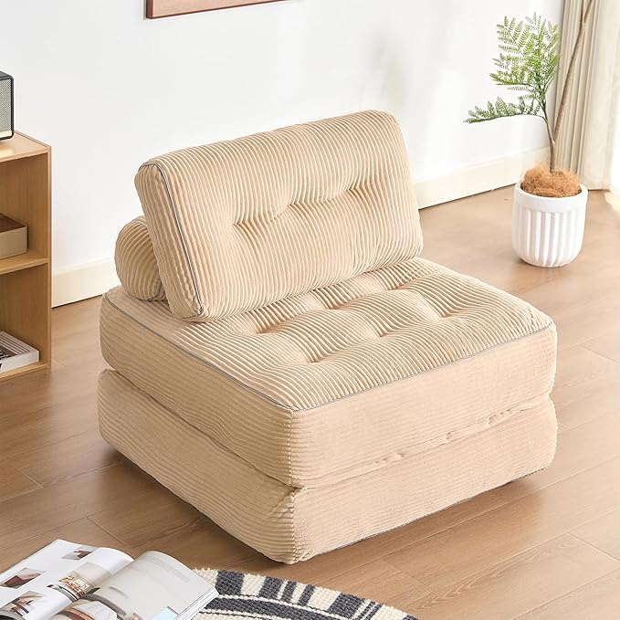 35.4x33.5 Inch Floor Pillow, Large Round Floor Cushion with Removable Washable Cover - Ultra Soft Plush Filling for Adults, Kids, Lounge, Bedroom, Reading Nook, Meditation, Corduroy, Camel