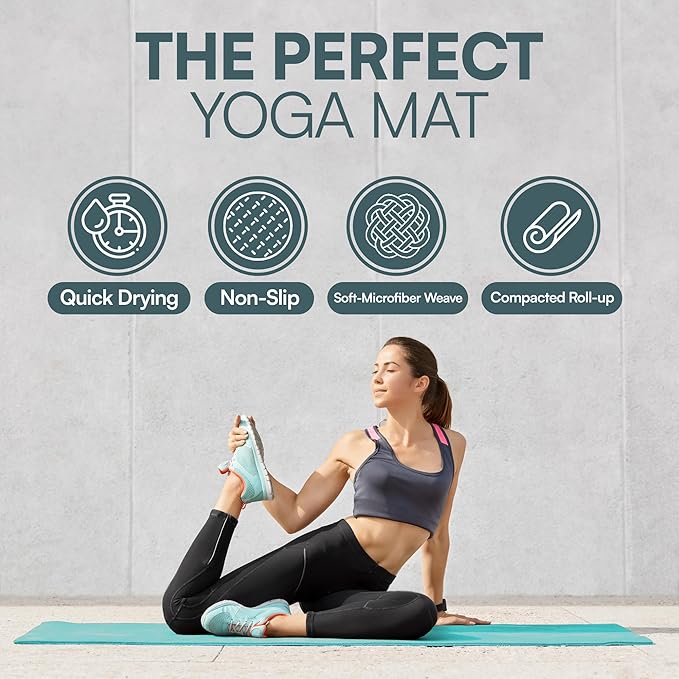 Yoga Mat Towel – Non-Slip, Sweat-Absorbent, Quick-Drying, Lightweight, and Machine Washable – Ideal for Bikram, Pilates, and Heated Workouts