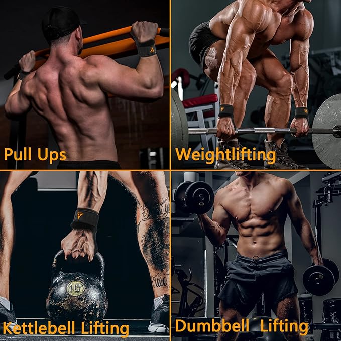 Weight Lifting Wrist Strap with Double Layer Leather, Neoprene Padded Gym Lifting Grips for Deadlift Powerlifting and Pull Up for Men Women (Pair)