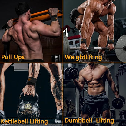 Weight Lifting Wrist Strap with Double Layer Leather, Neoprene Padded Gym Lifting Grips for Deadlift Powerlifting and Pull Up for Men Women (Pair)