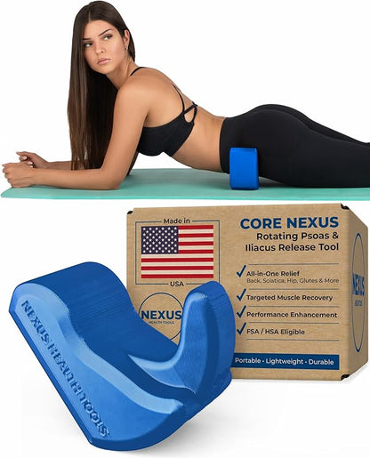 Core Nexus - Rotating Psoas & Iliacus Release Tool | Hip Flexor Mobility | All-in-One Lower Back & Sciatica Pain Relief | Muscle Recovery | Performance Enhancement | Blue
