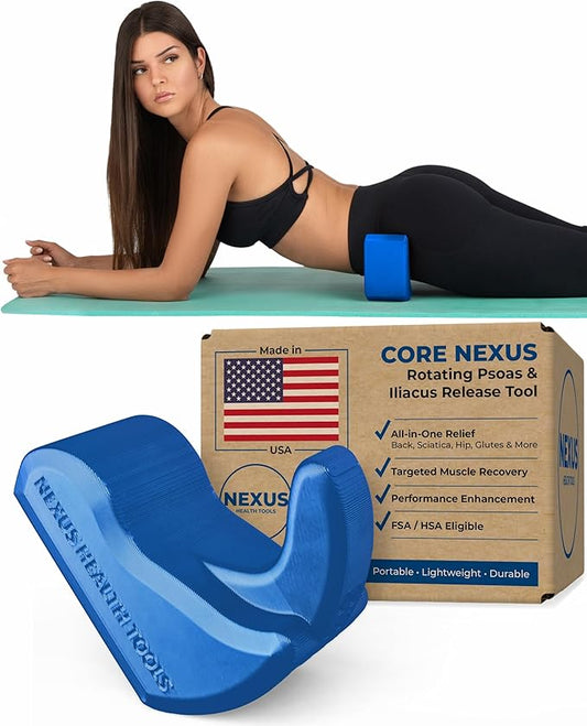 Core Nexus - Rotating Psoas & Iliacus Release Tool | Hip Flexor Mobility | All-in-One Lower Back & Sciatica Pain Relief | Muscle Recovery | Performance Enhancement | Blue