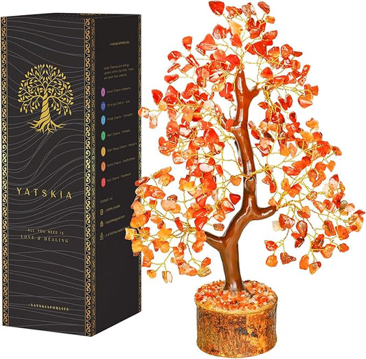 Carnelian Crystal - Gem Tree, Stone Tree, Crystal Money Tree, Spiritual Home Decor, Wealth Stones and Crystals, Crystal Tree for Positive Energy, Home Decor Gifts Money Tree Feng Shui