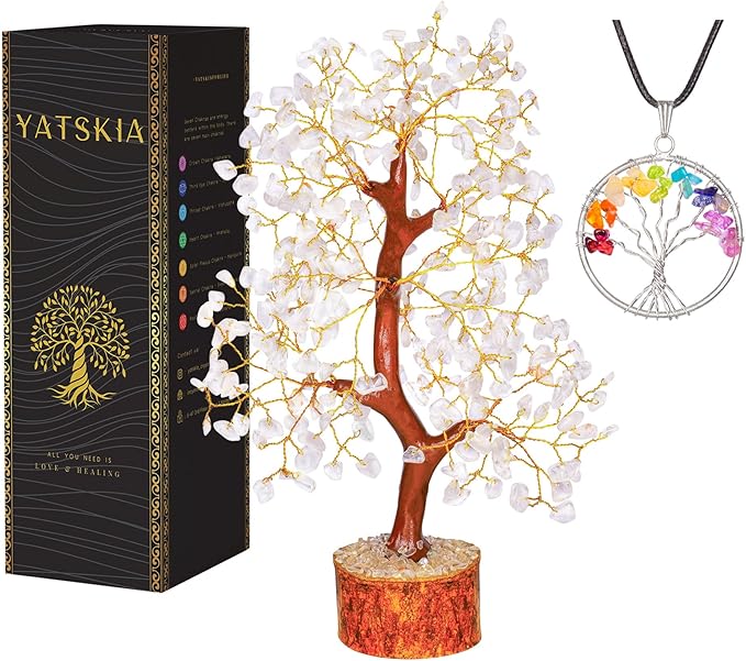 YATSKIA Clear Quartz Crystal Tree for Home Decor, Handmade Gemstone Tree for Positive Energy, Good Luck Birthday Gifts for Women