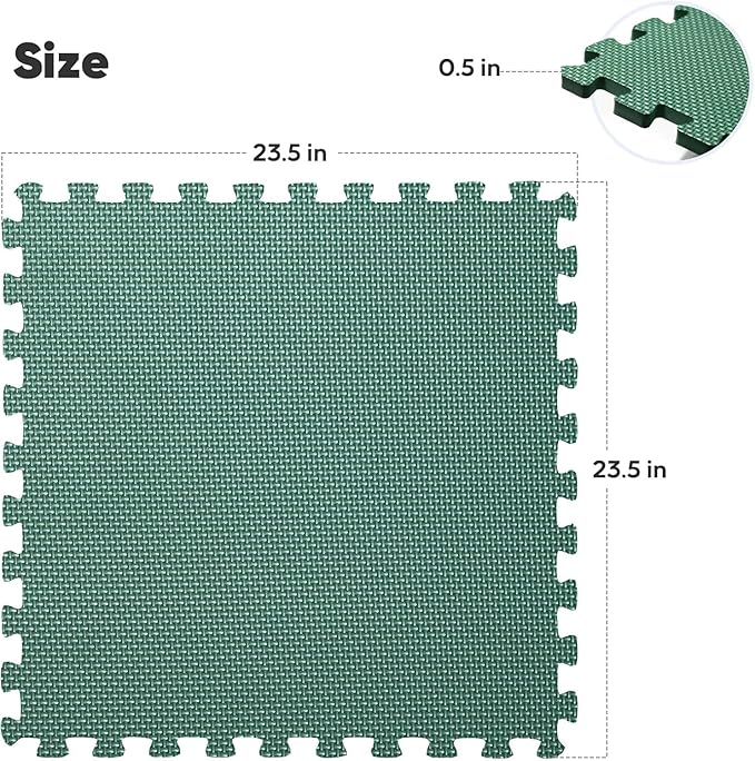Home Gym Mat, Puzzle Exercise Mat, EVA Interlocking Foam Floor Tiles for Home Workout Equipment and Kids' Play Areas -, 24 in x 24 in x ½ in, Green 36 Tiles
