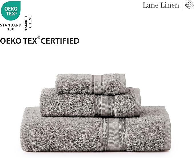 LANE LINEN Luxury Bath Towels Set - 6 Piece 100% Cotton Bathroom Quick Dry Shower Extra Aborbent Towel Super Soft 2 Hand Wash Cloths Space Grey