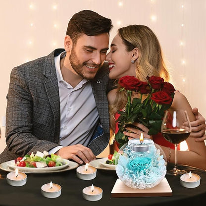 Preserved Roses - Birthday Gifts for Her, Preserved Flower in Glass Dome with Scented, Romantic Gifts for Women, Wife, Girlfriend on Birthday, Wedding Anniversary, Thanksgiving Day, Christmas Day-Cyan