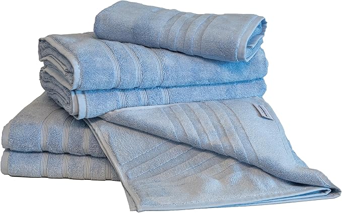Mosobam Luxury Turkish 6pc Mixed Bath Bundle 2 Sizes for Body Towels and 2 for Mats Allure Blue 700 GSM & 1000 GSM Bamboo Viscose & Aegean Turkish Combed Cotton
