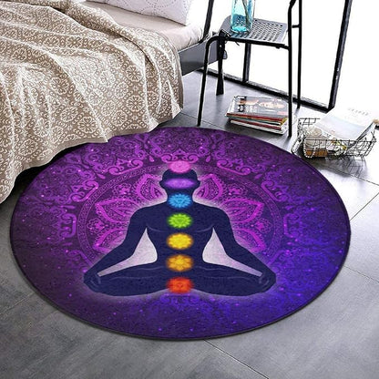 Soft Round Yoga Carpet, Office Chair Decor Round Mat for Carpet and Hardwood Floors Compatible with Seven Chakra Yoga Meditation Lotus Purple Mandala