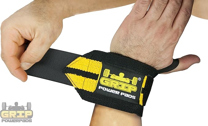Grip Power Pads Wrist Wraps 2 Wraps for Weight Lifting Wrist Support Cotton Wraps Gym Bandage Straps for Men & Women Premium Quality & PRO Rubber