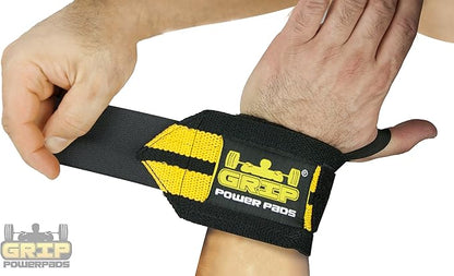 Grip Power Pads Wrist Wraps 2 Wraps for Weight Lifting Wrist Support Cotton Wraps Gym Bandage Straps for Men & Women Premium Quality & PRO Rubber